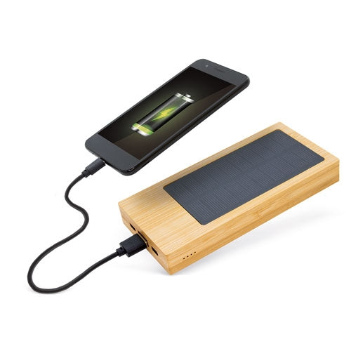 Power Bank Con Cargador Solar De Bambu