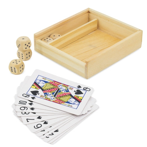 Set De Madera Baraja Y Dados