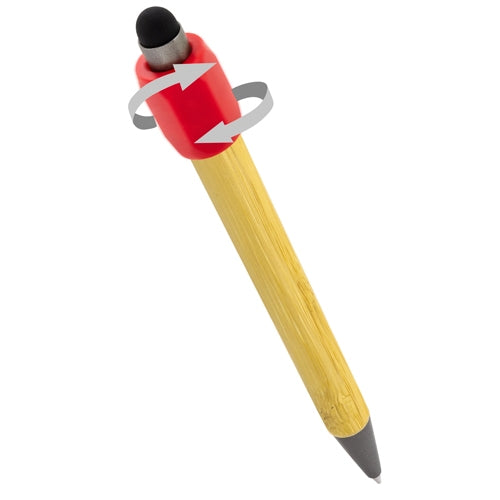 Boligrafo Antiestrés Giratorio De Bambú Rojo