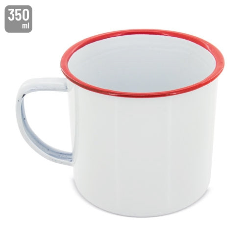 Mug Metálica Esmaltada Reborde Rojo