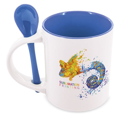 Mug Sublimacion Redonda Con Cuchara Azul