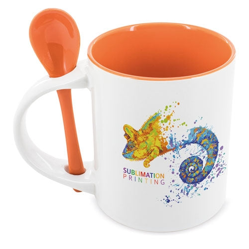 Mug Sublimacion Redonda Con Cuchara Naranja