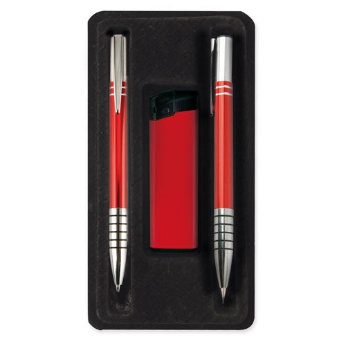 Estuche Boligrafo 2 Pcs Y Encendedor Negro