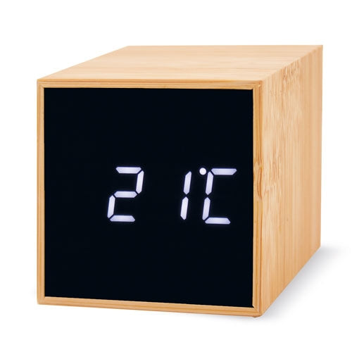 Reloj Despertador Bambu Con Alarma Y Temperatura