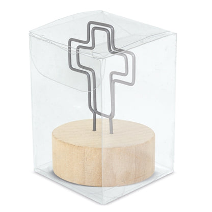Memo Clip Con Base De Madera "Cruci"