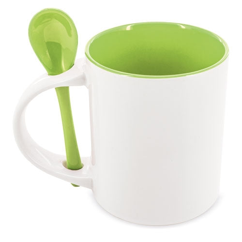 Mug Sublimacion Redonda Con Cuchara Verde